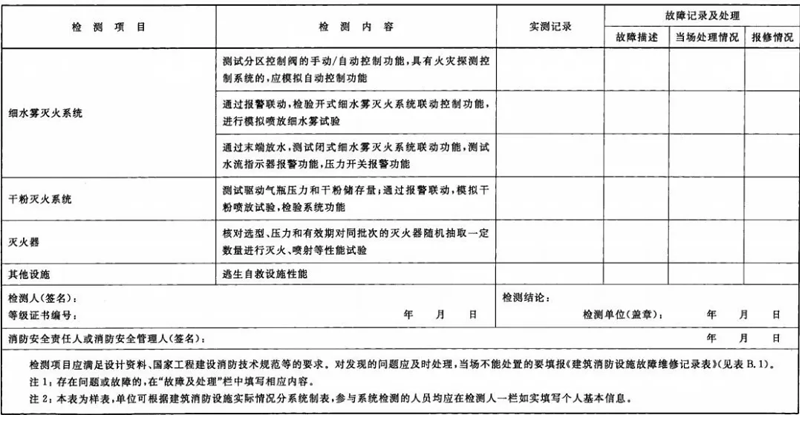 建筑消防設(shè)施檢測記錄表